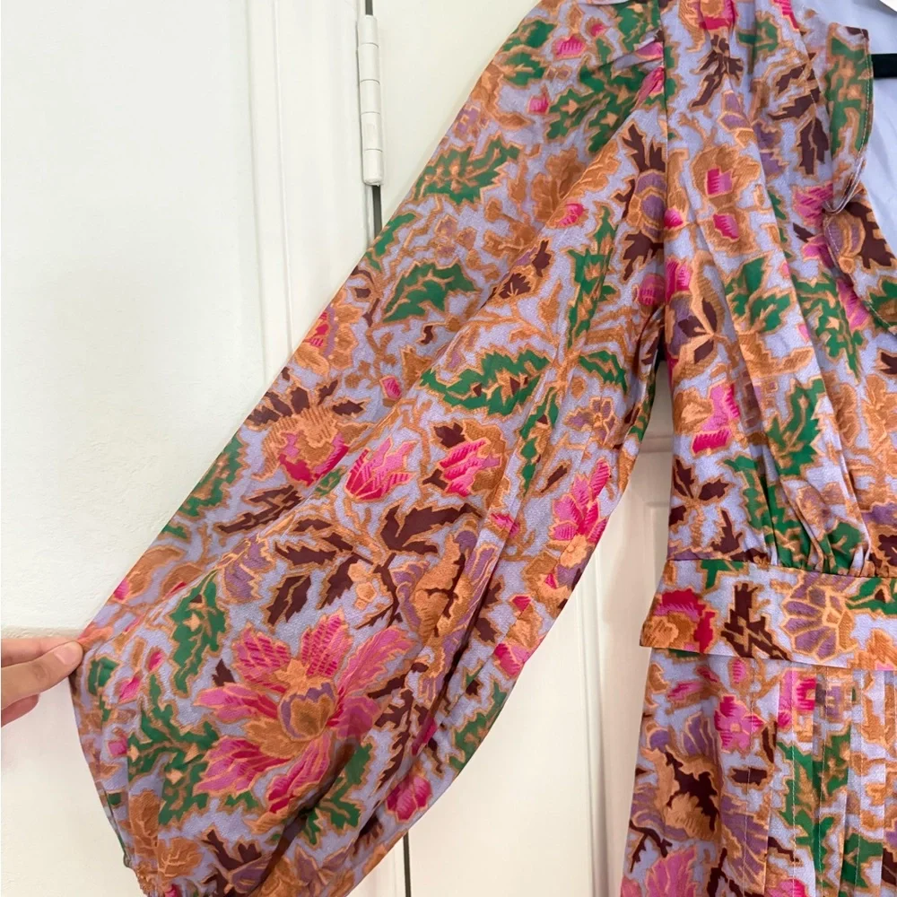 Kobi Halperin Vera Floral-Print Blouson-Sleeve Midi Dress Size Small NWT